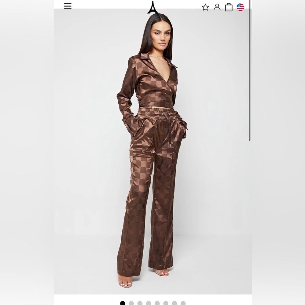 Maniere De Voir satin check two piece outfit